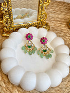 Kundan Polki Kempu Mint Antique Earrings