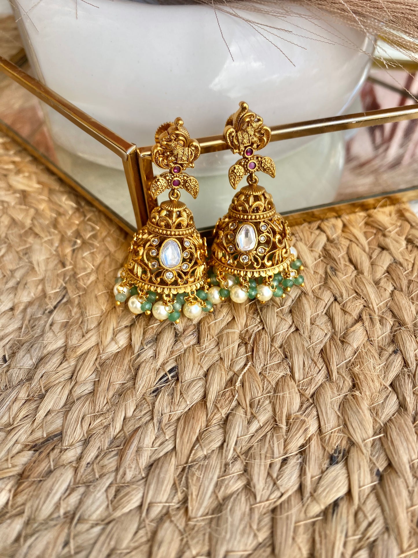 Kundan Polki Mint Jhumka