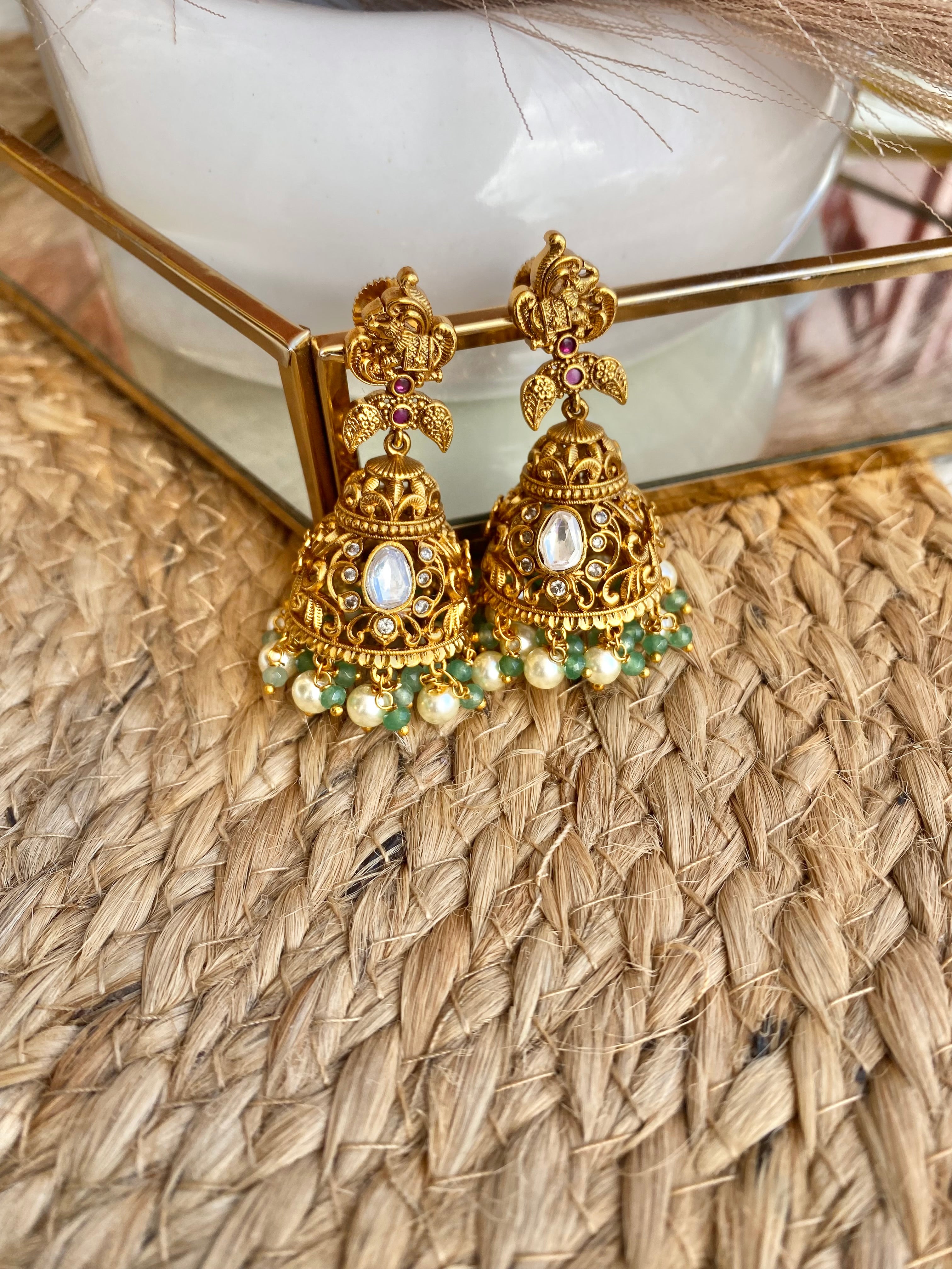 Kundan Polki Mint Jhumka