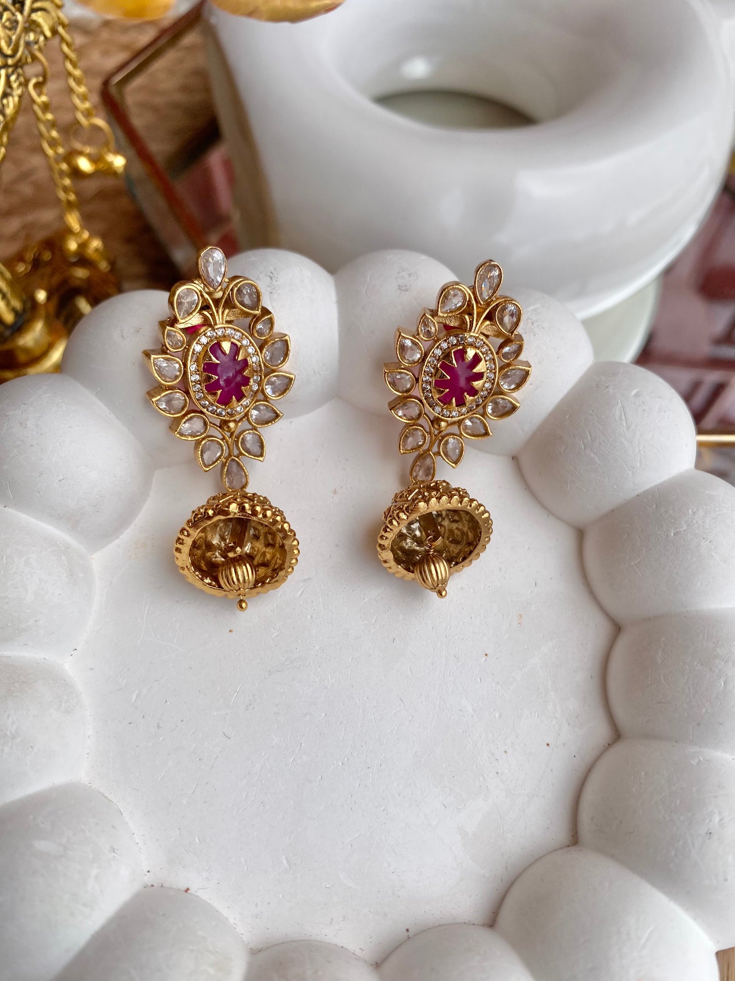 Kundan Polki Kempu Antique Jhumka