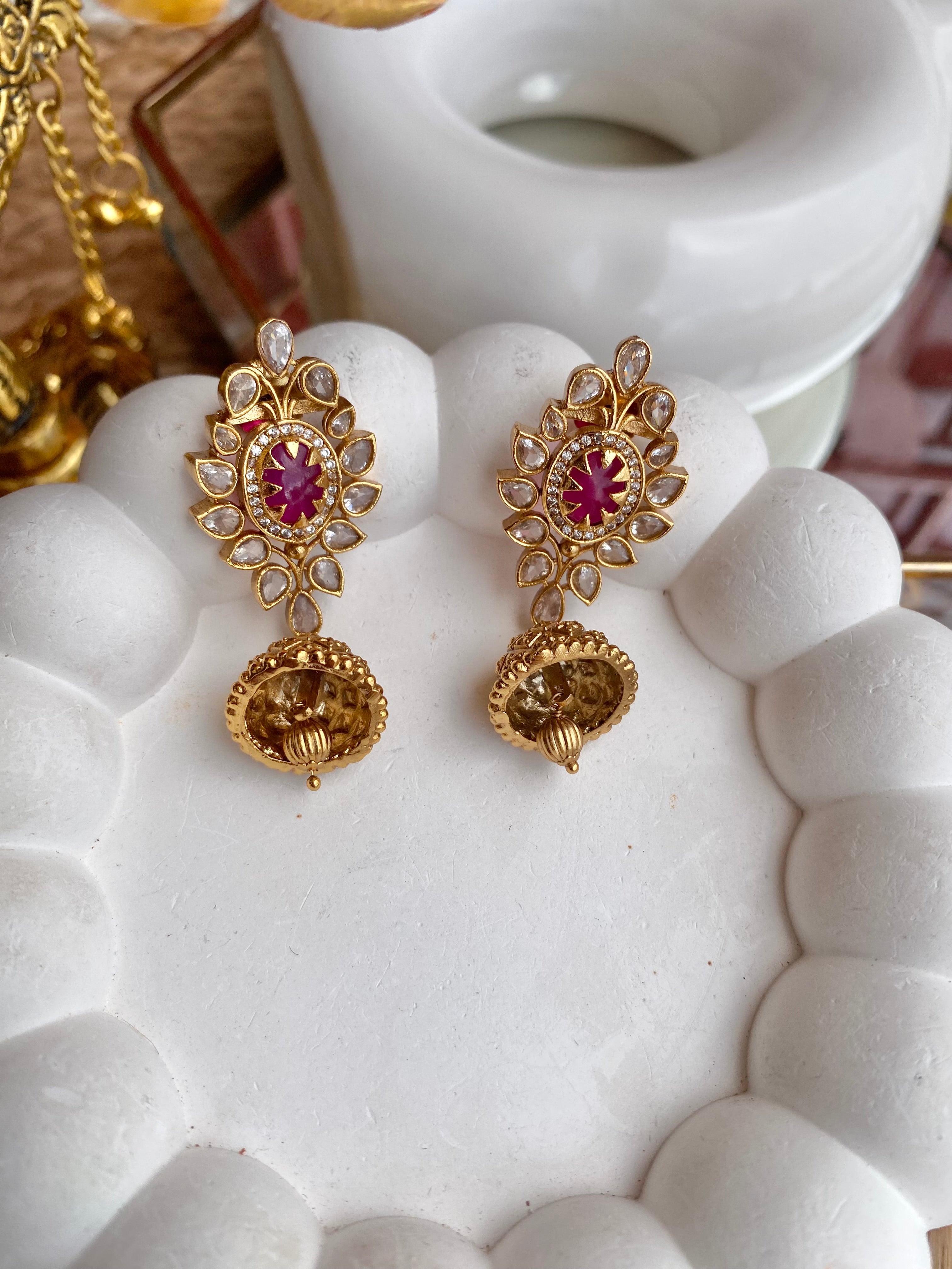 Kundan Polki Kempu Antique Jhumka