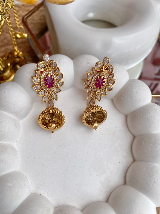 Kundan Polki Kempu Antique Jhumka