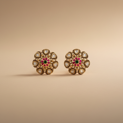 Kundan Polki Kempu Mint Antique Earrings