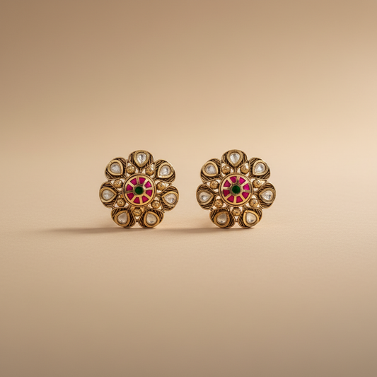Kundan Polki Kempu Mint Antique Earrings