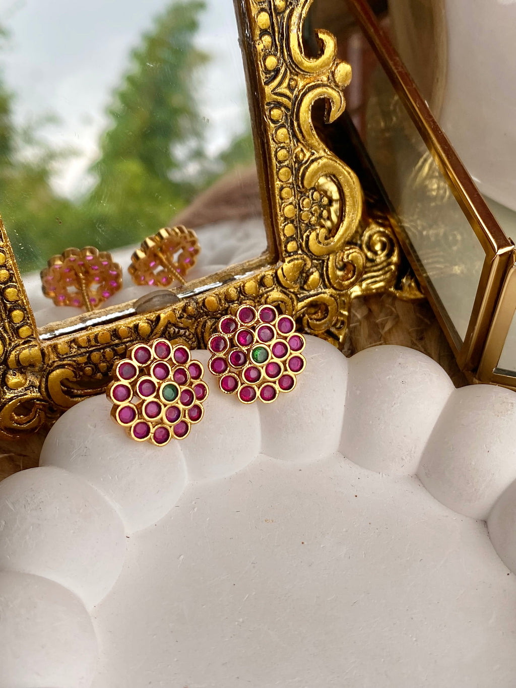 Real Polki Kempu Mint Antique Earrings