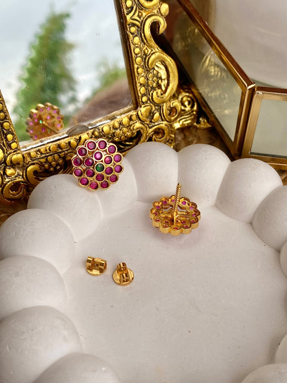 Real Polki Kempu Mint Antique Earrings