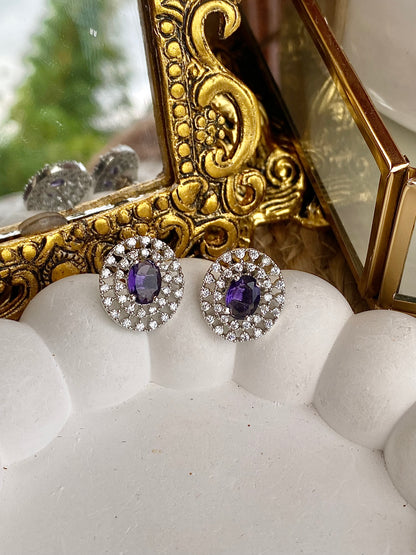 Voilet Zirconia CZ Stud Earrings