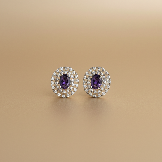 Voilet Zirconia CZ Stud Earrings