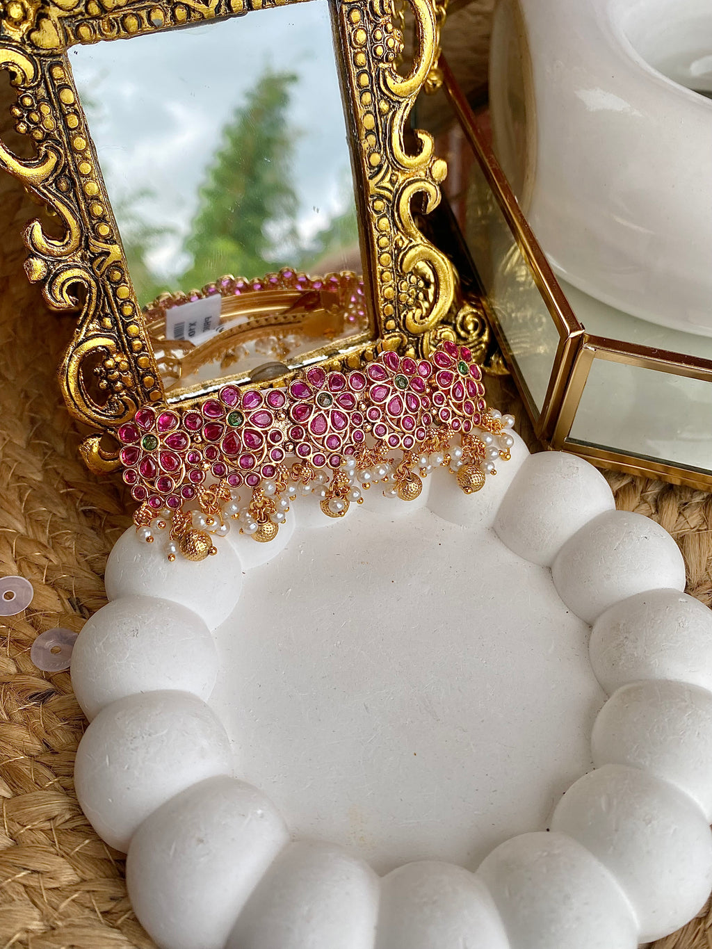 Polki Kempu Green Antique Temple Hairclip