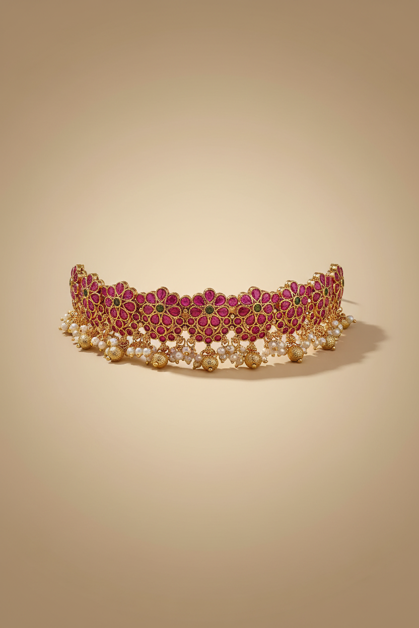 Polki Kempu Green Antique Temple Hairclip