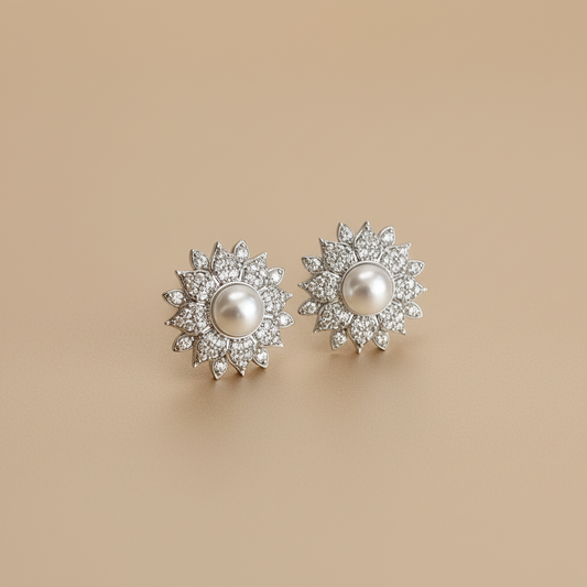 White Zirconia Pearl CZ Studs
