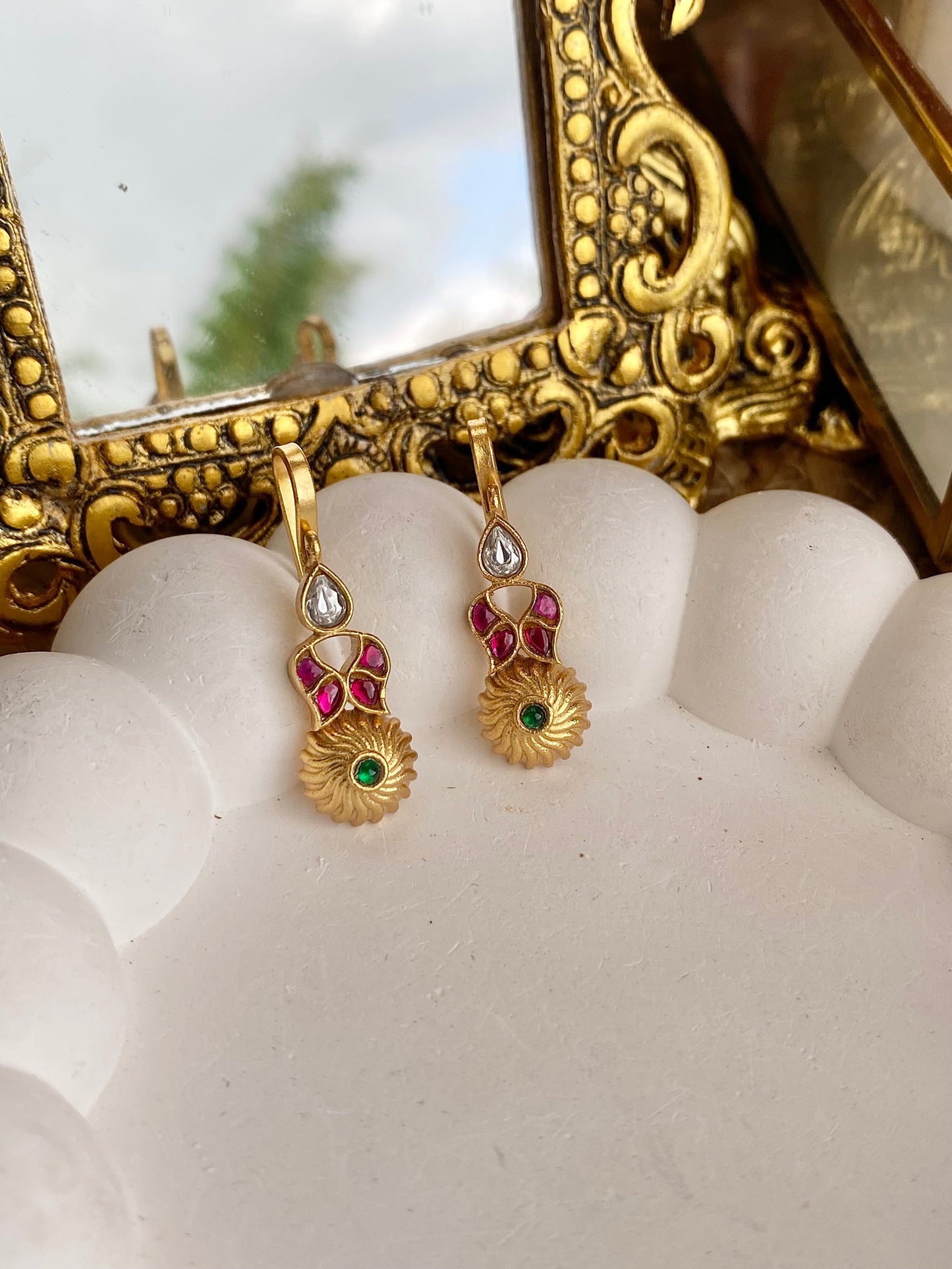 Polki Kempu Green Clip-on Bugadi Earrings