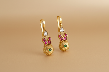 Polki Kempu Green Clip-on Bugadi Earrings