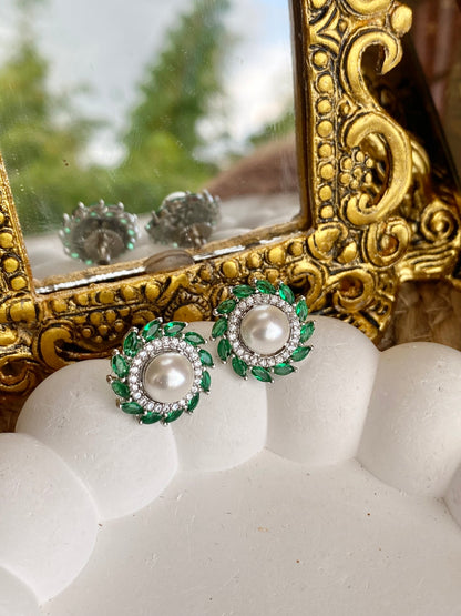 Emerald Green Zirconia Pearl CZ Studs
