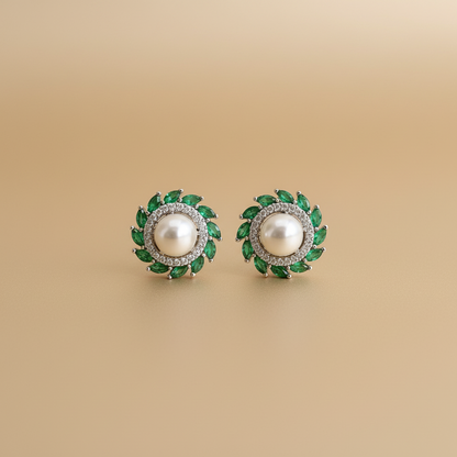 Emerald Green Zirconia Pearl CZ Studs