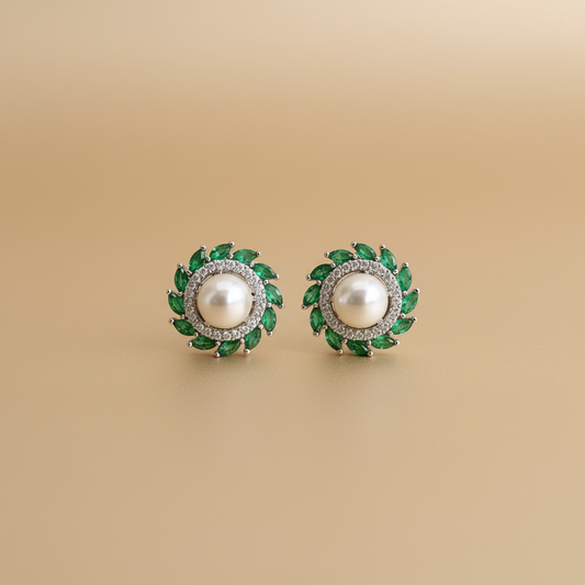 Emerald Green Zirconia Pearl CZ Studs