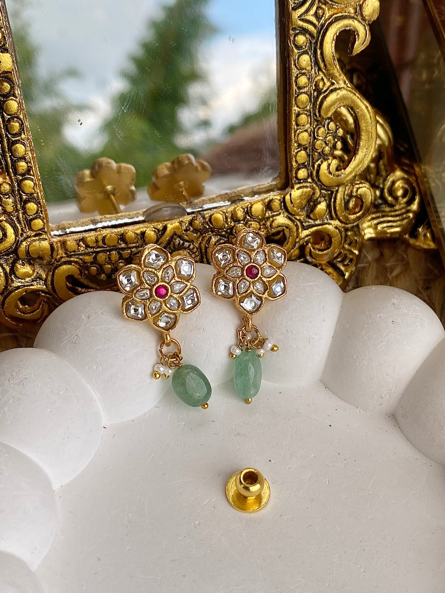 Polki Kempu Mint Antique Earrings