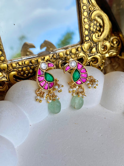 Parrot Polki Kempu Mint Antique Earrings