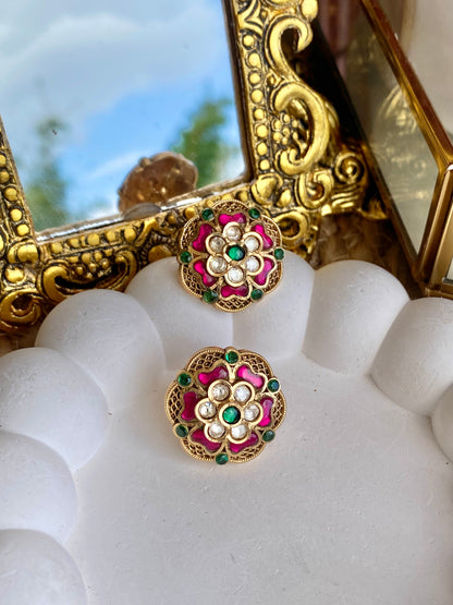 Polki Kempu Mint Antique Stud Earrings