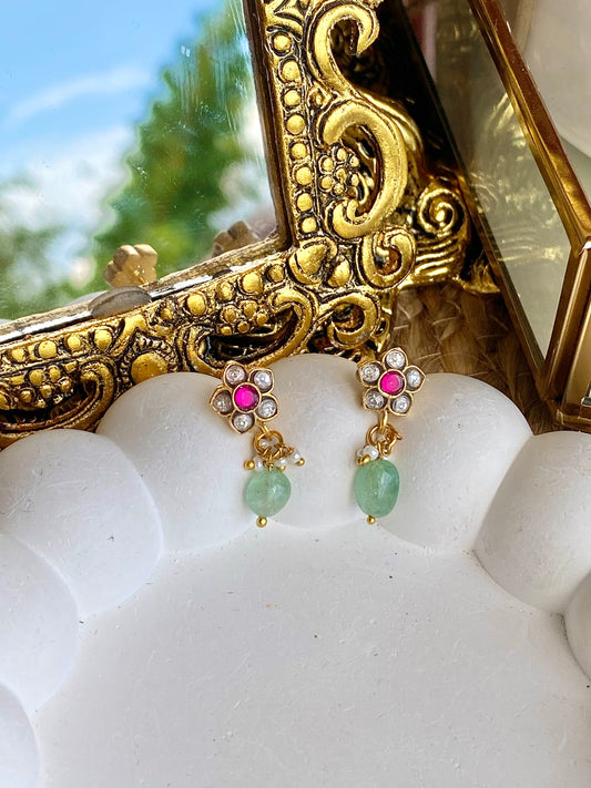 Polki Kempu Mint Antique Small Earrings