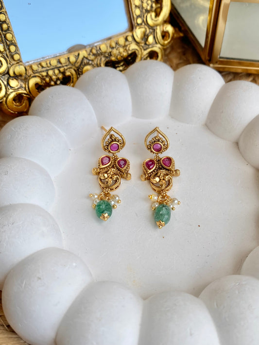 Polki Kempu Mint Antique Earrings