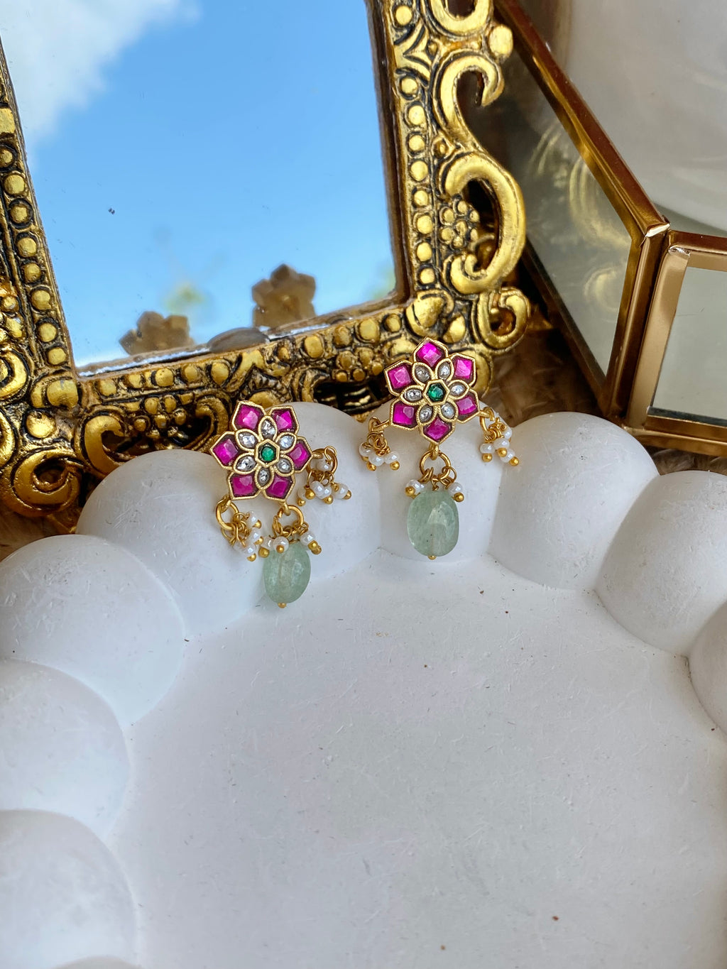 Kempu Mint Jadau Antique  Earrings