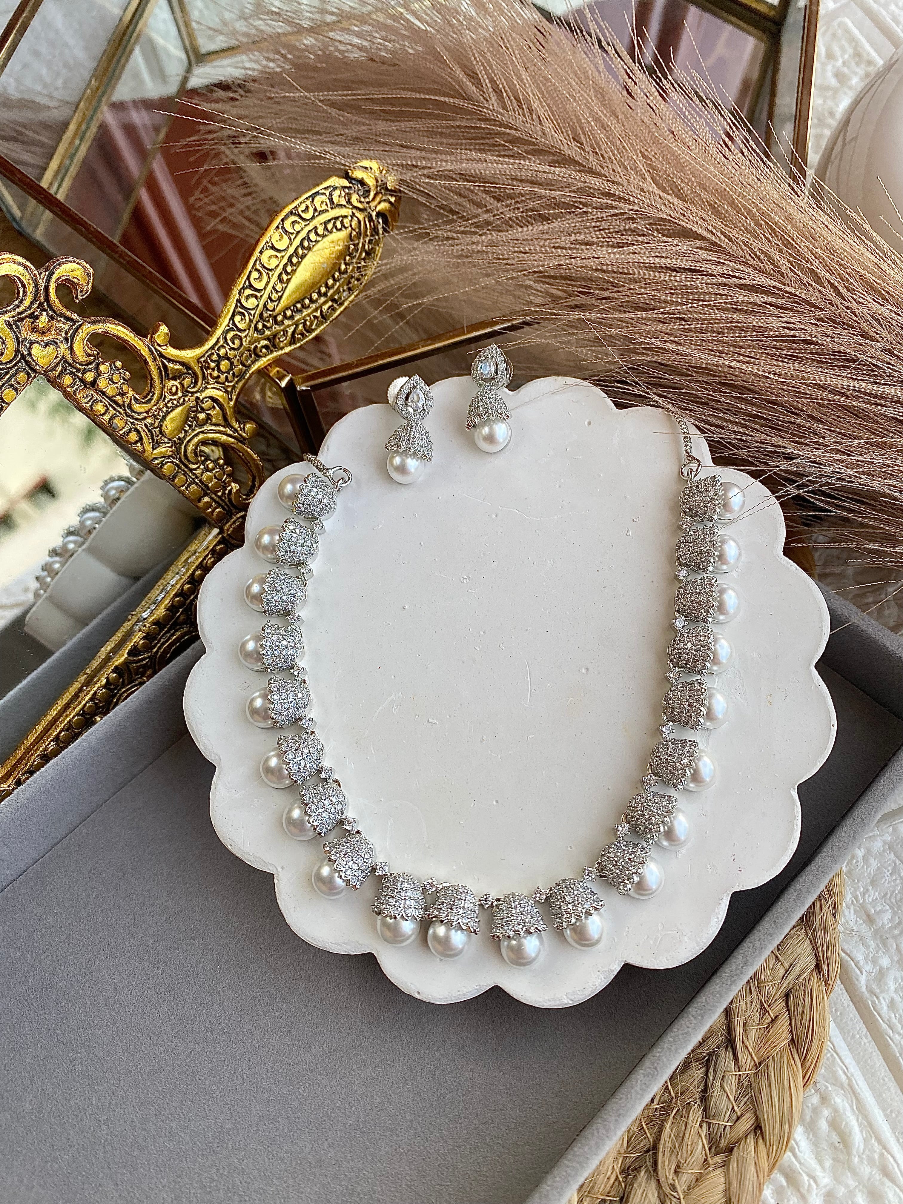 Signature Pearl  Zirconia CZ Necklace set