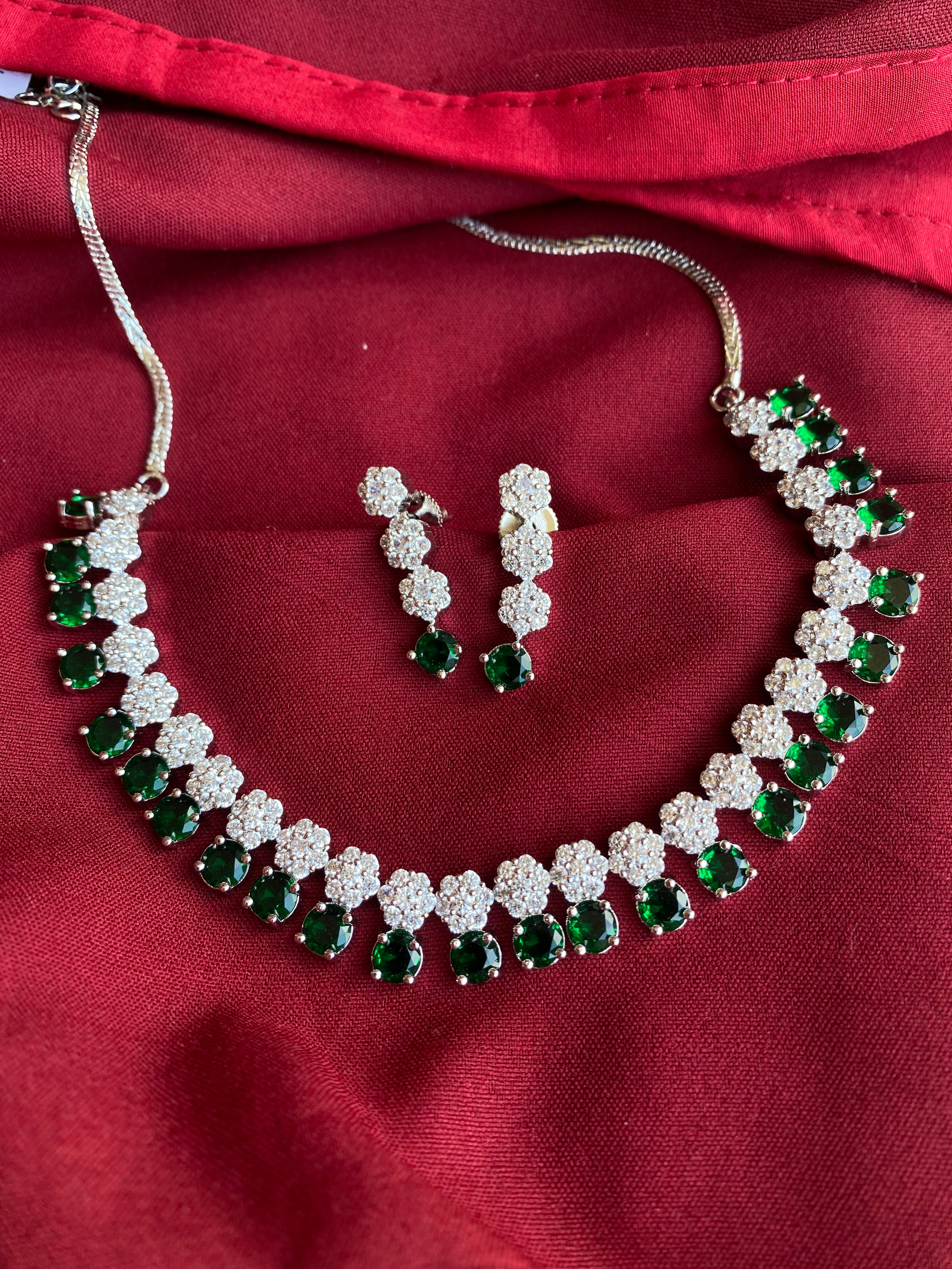 Green Signature Pearl Zirconia CZ Necklace set