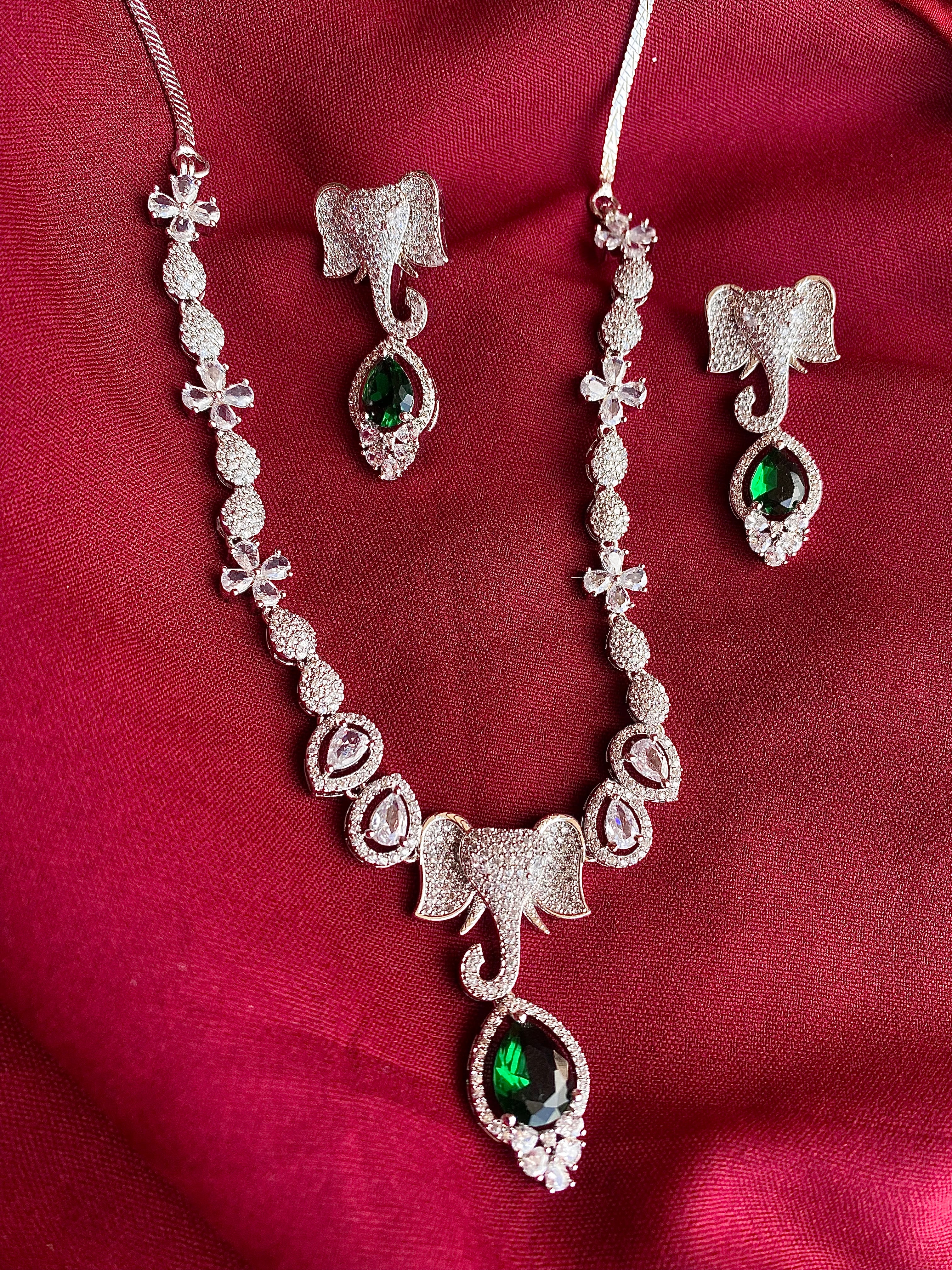 Elephant Motif Signature Pearl Zirconia CZ Necklace set