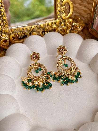 Green Beads Antique Temple Earrings