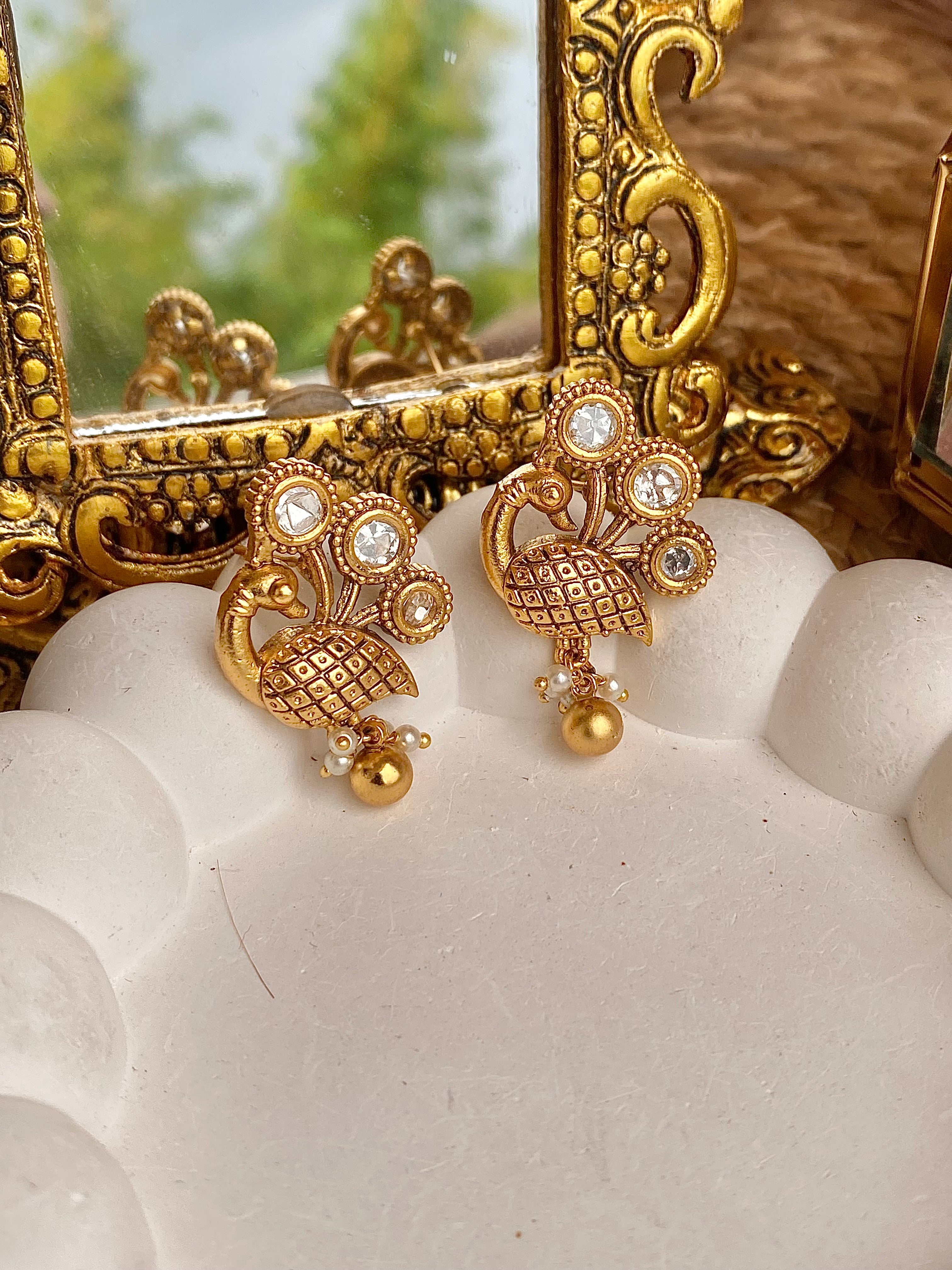 Peacock Kundan Polki  Antique Earrings