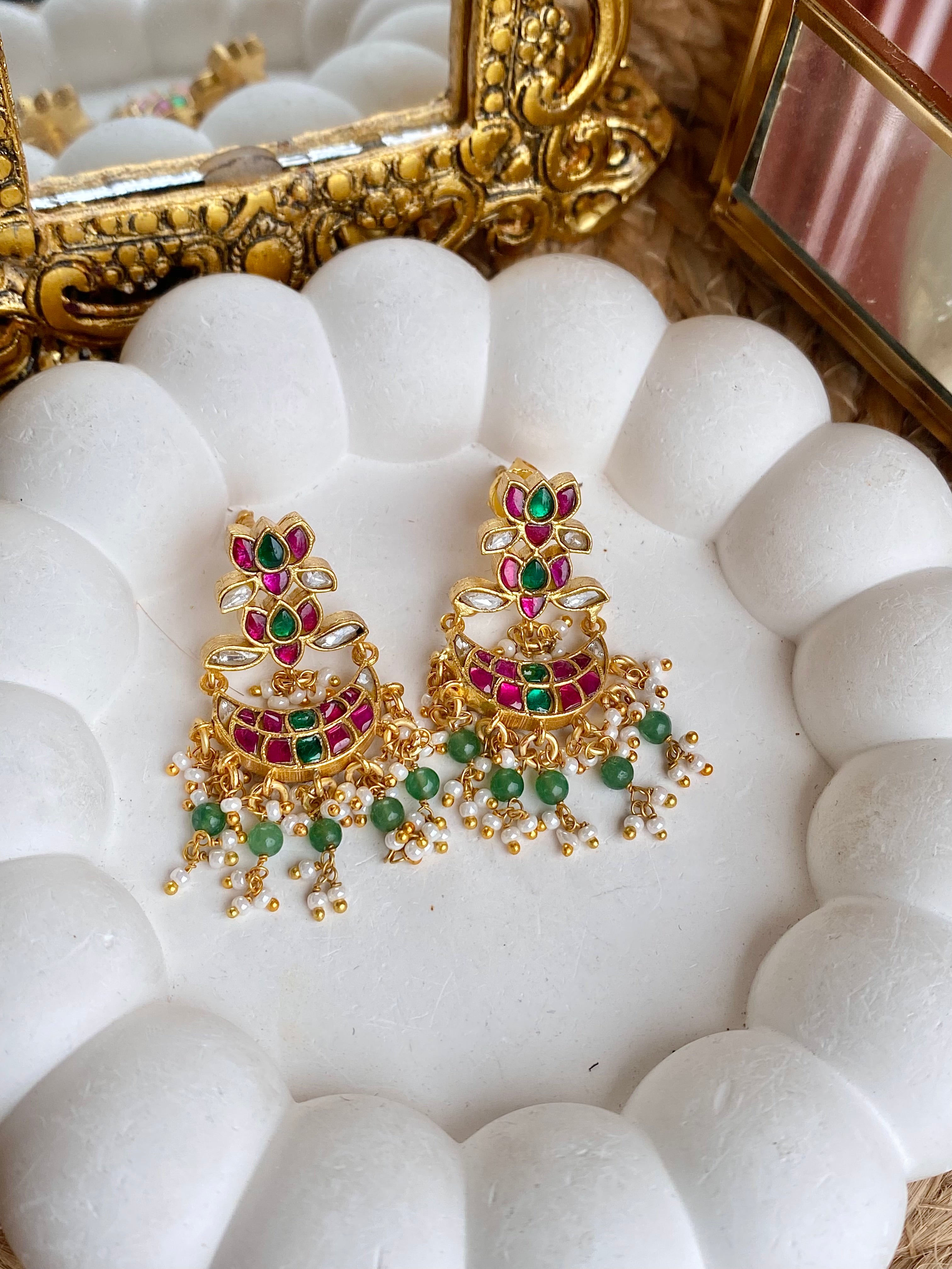 Kempu Jadau Chandbali Earrings