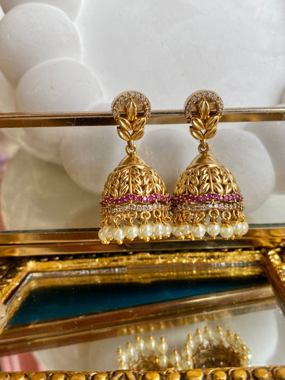 Antique Kempu Stone Temple Jhumka