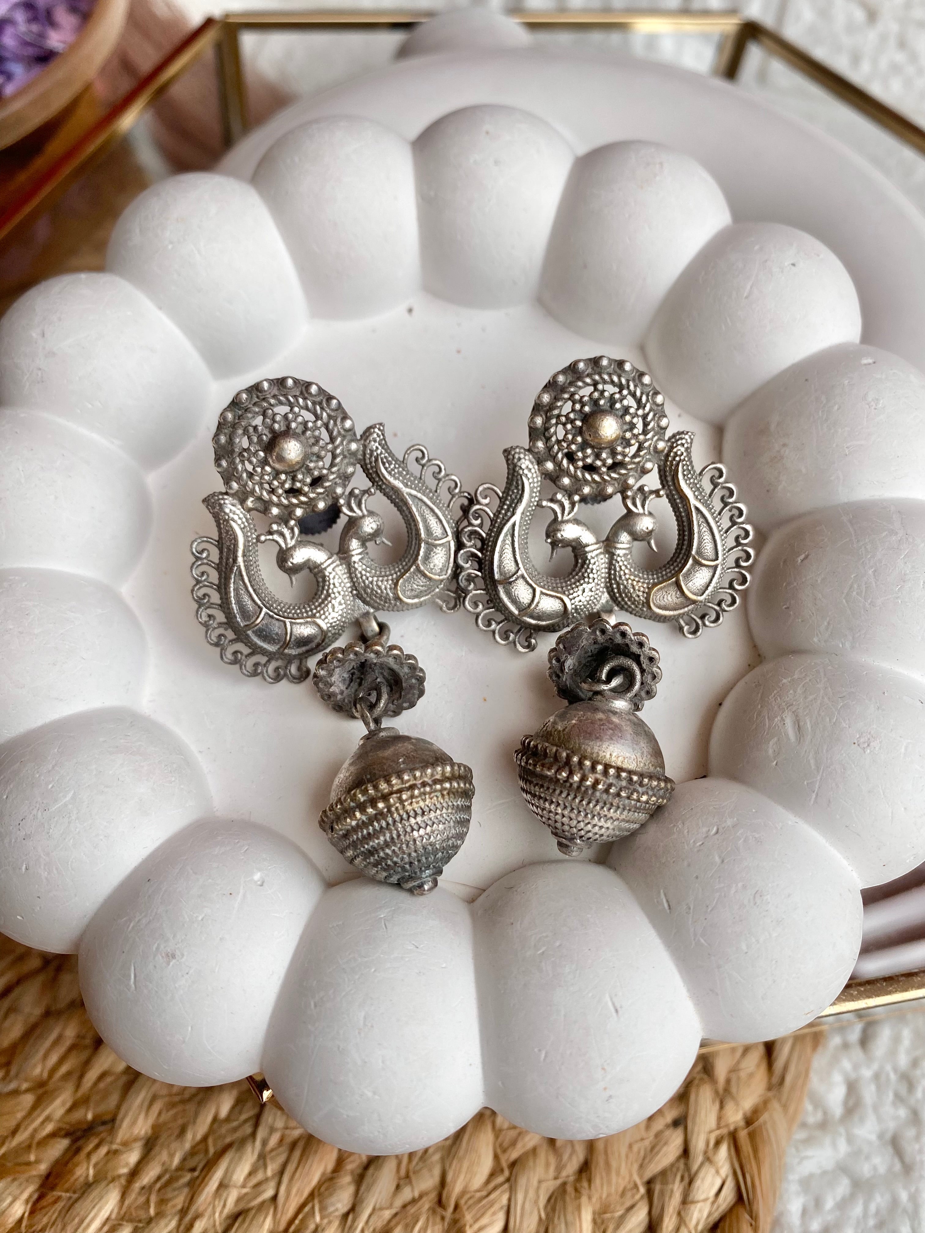 Trishul Dome Silver Earrings