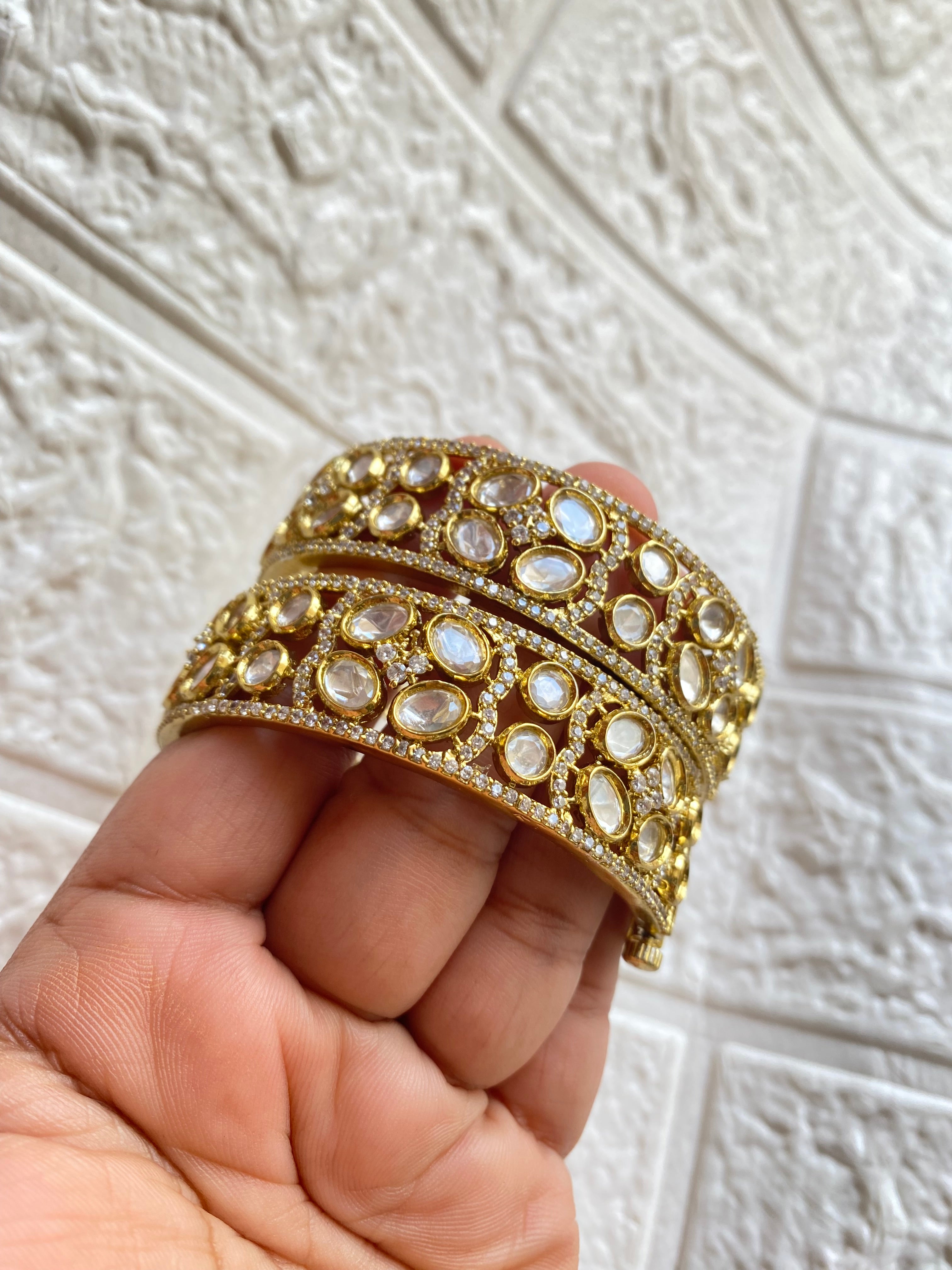 Signature Moissanite Kundan Openable Bangles -  Single