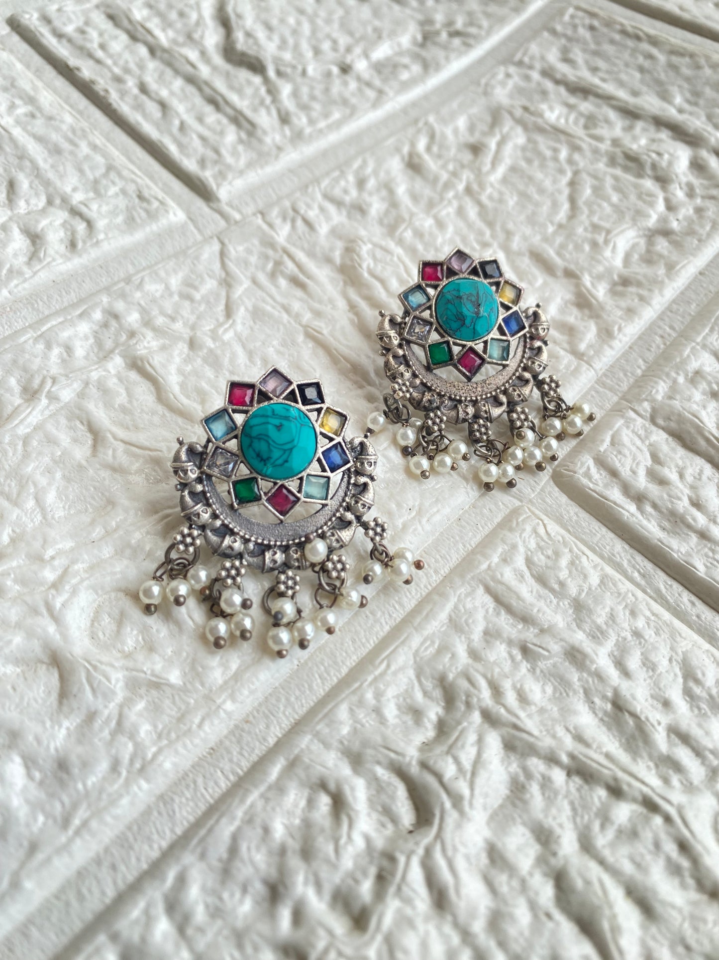 Indra Silver Stoned Earrings