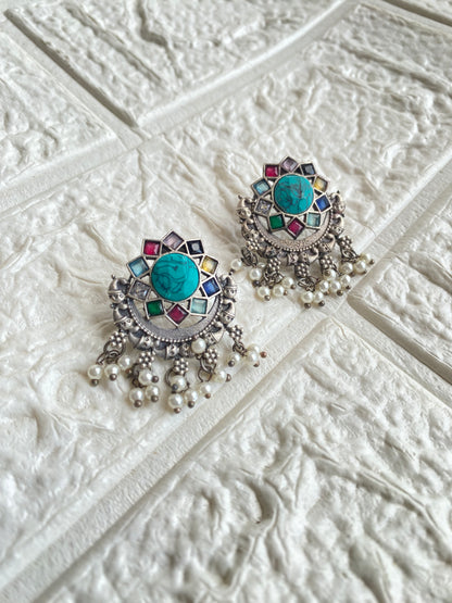 Indra Silver Stoned Earrings