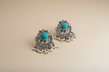 Indra Silver Stoned Earrings