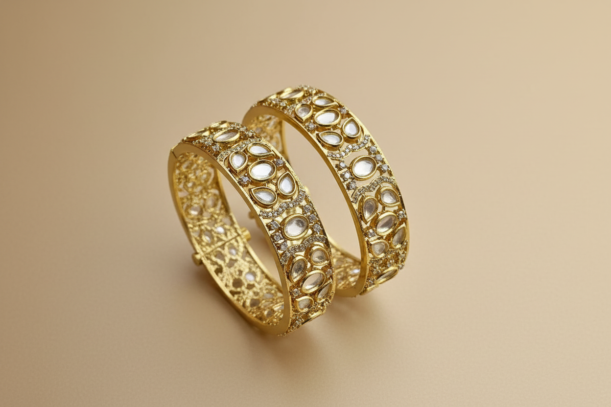 Signature Moissanite Kundan Openable Bangles - Single