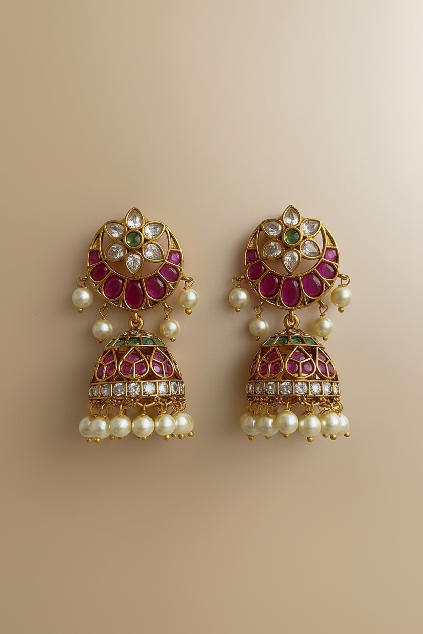 Kemp Stone Kundan Medium Size Jhumka