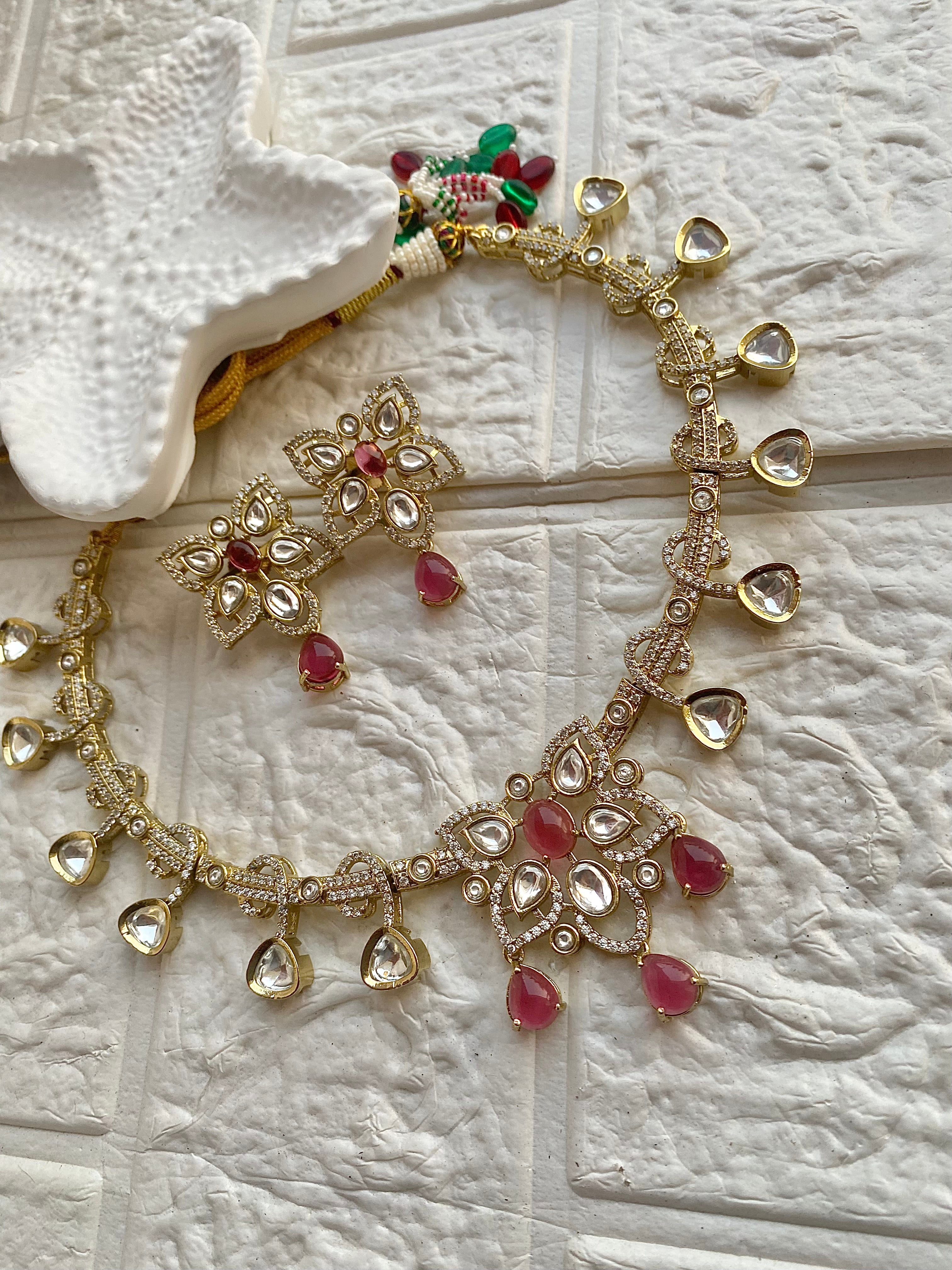 Moissanite Kundan Zircon Necklace Set