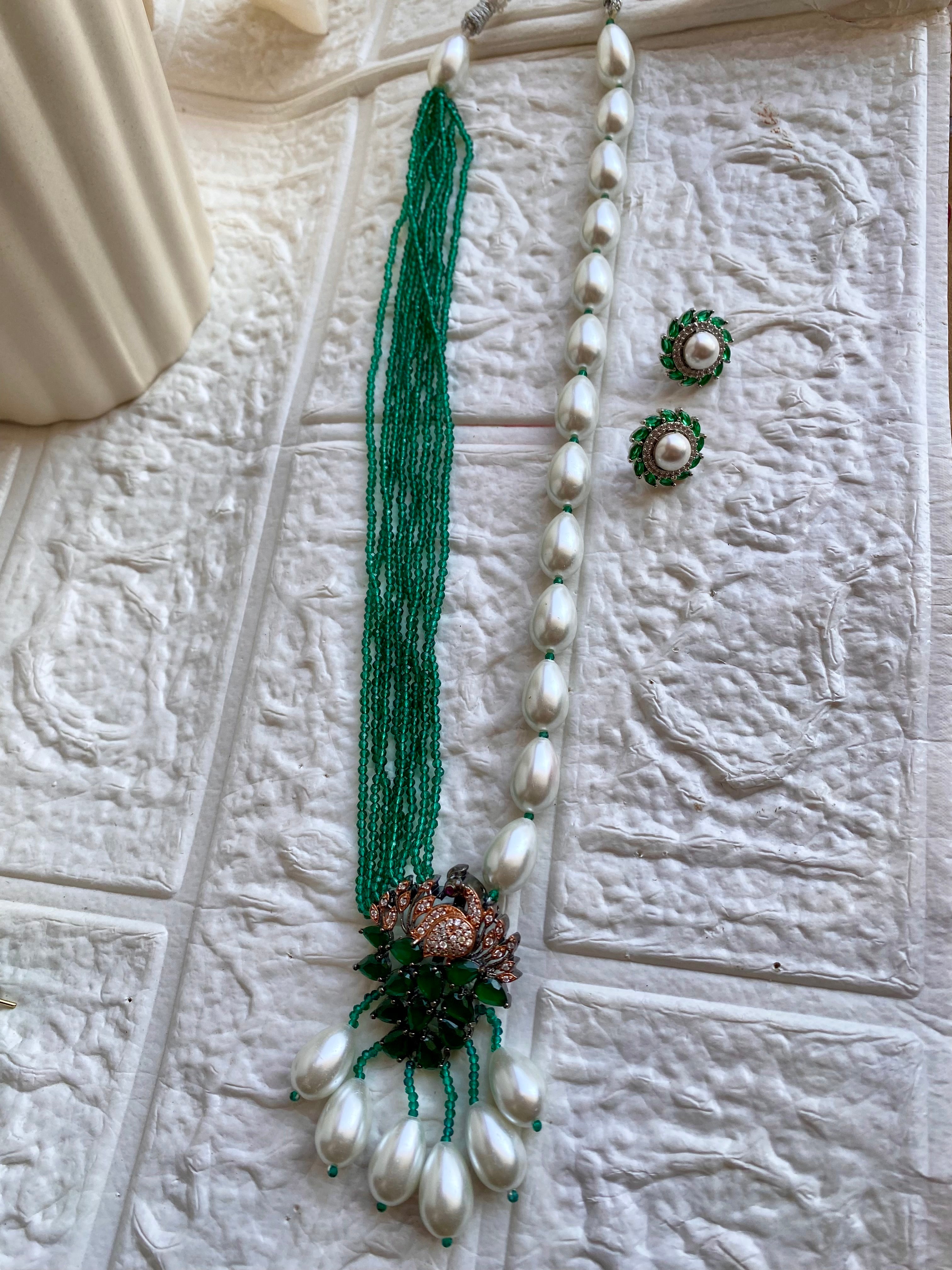 celebrity Styled Beads pearl Signature Long Neckpiece set