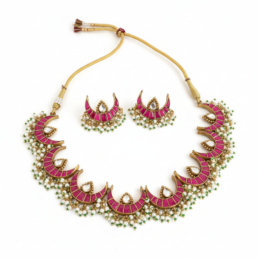 Celebrity Styled Kemp Jadau Antique Polished Necklace Set