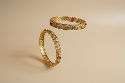 Signature Antique Kemp Stone Studded Bangle- pair of 2