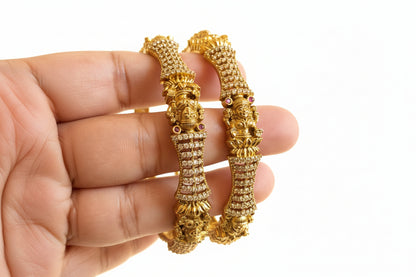 Signature Temple Antique Zirconia Stone Studded Bangle- Pair of 2