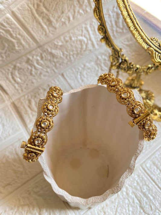 Signature Kundan Antique Bangles- Pair of 2