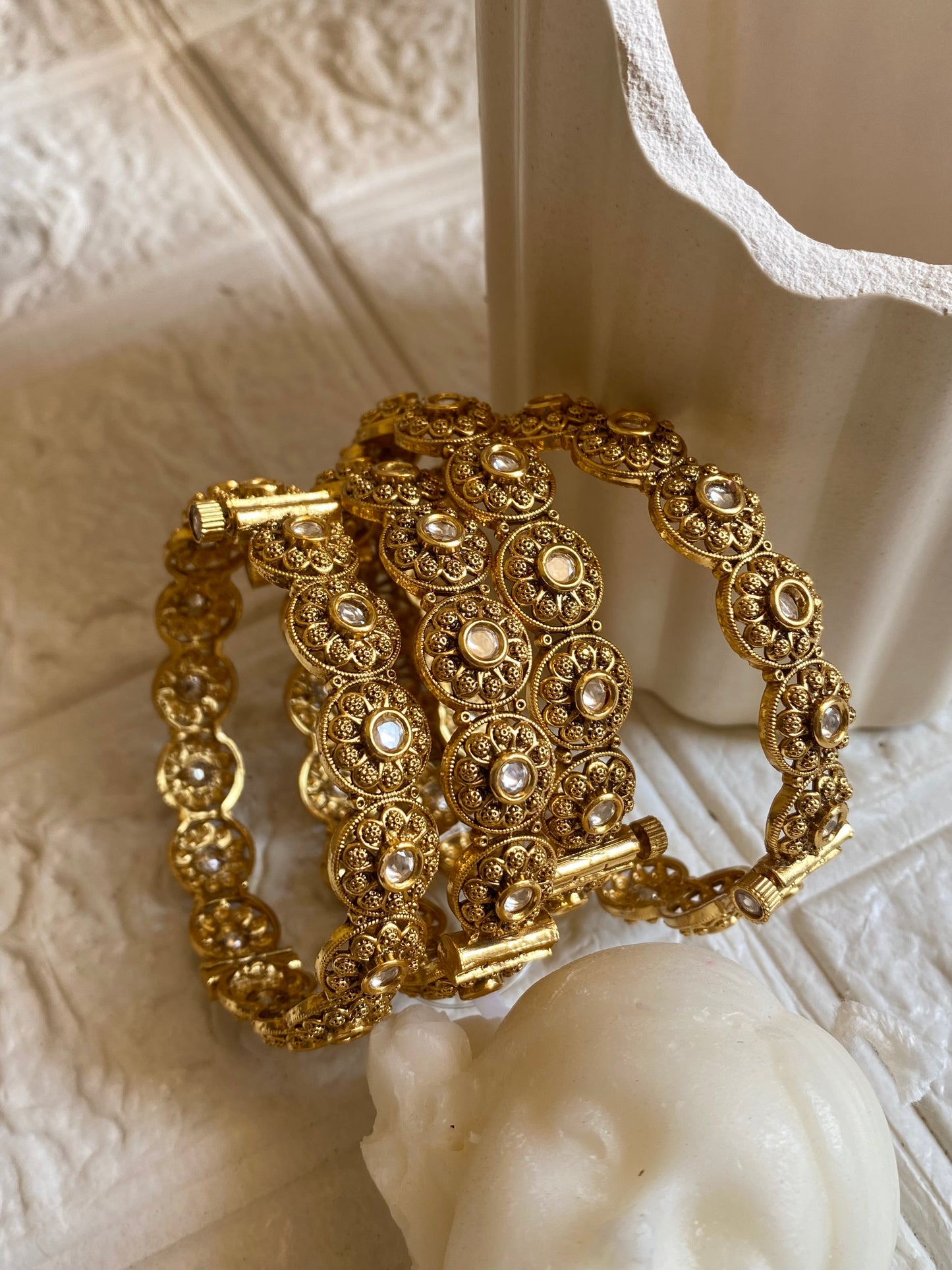 Signature Kundan Antique Bangles- Pair of 2