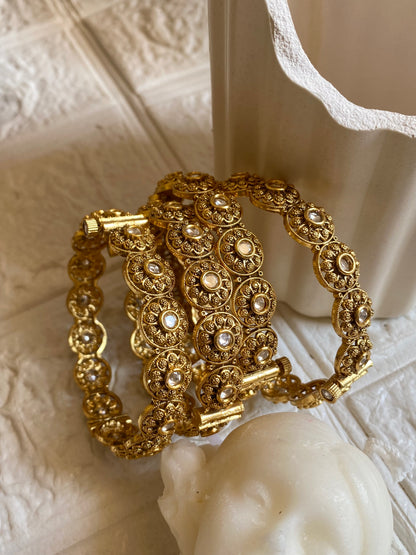 Signature Kundan Antique Bangles- Pair of 2