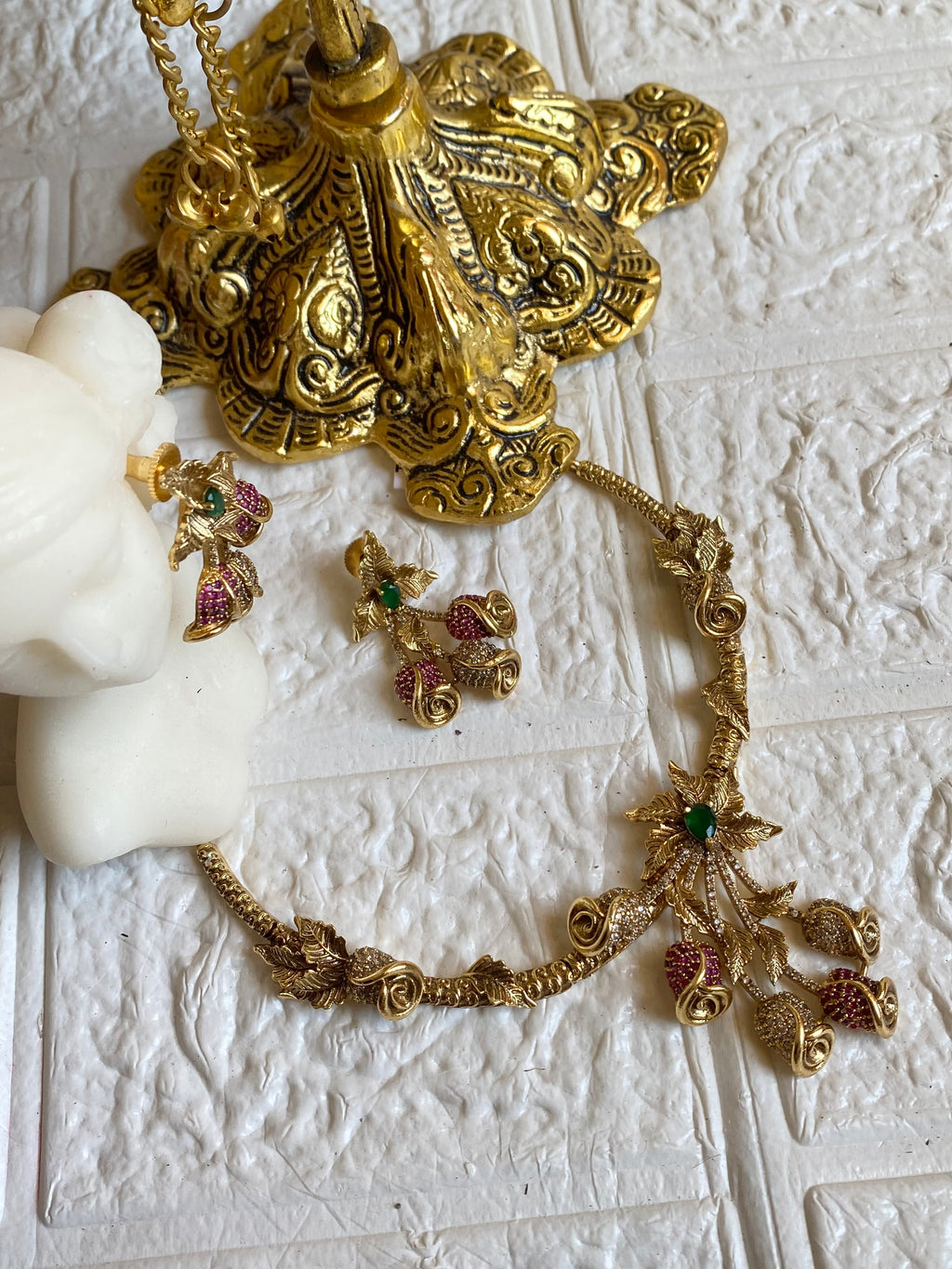 Designer Rose Zircon studded Necklace Set