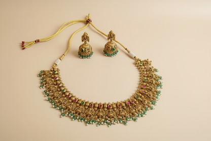 Statement Antique gold plated Kemp Stone Pure Brass Necklace Set